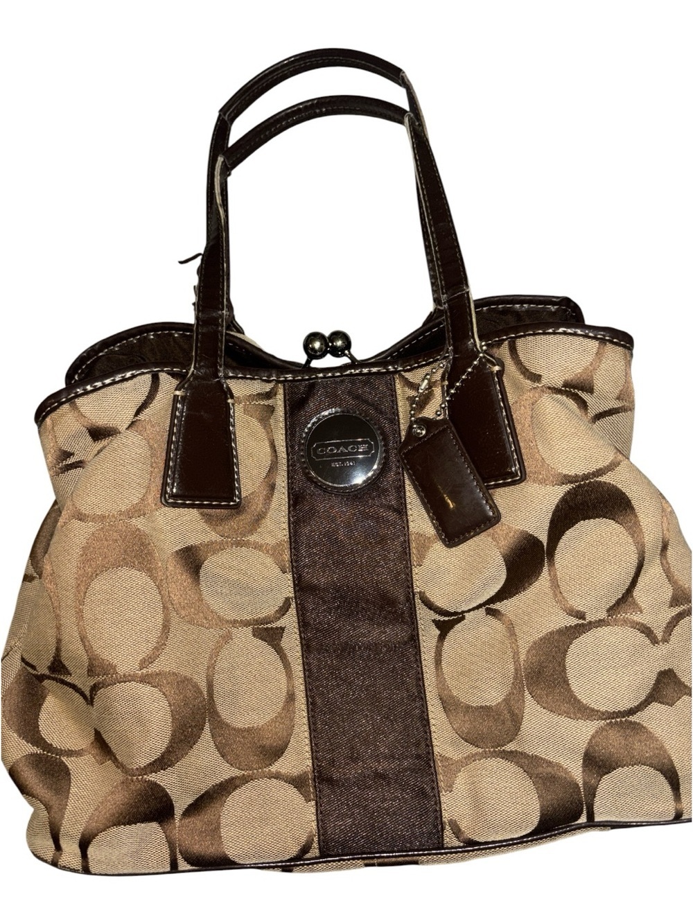 Coach Tan and Dark Brown Signature Canvas Tote